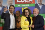 Fernando Haddad (PT), Marina Silva (rede), Luciana Genro (PSol) e Lula (PT)