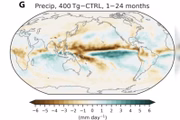 Mapa mostra redução dos índices de chuva com a queda do asteroide. Regiões próximas ao equador seriam as mais afetadas