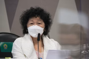 A médica Nise Yamaguchi na CPI da Pandemia; ela é uma grande defensora do chamado "tratamento precoce" contra a Covid