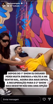 Pedro Sampaio passa mal durante show e desabafa: "Perdi muita energia"