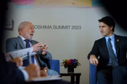 O presidente Lula (PT) e o primeiro ministro do Canadá, Justin Trudeau, no encontro do G7 em Hiroshima (JAP), em maio de 2023.