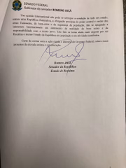Carta de Jucá avisando ao presidente Temer que não é mais o líder do governo no Senado