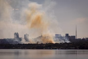De acordo com o Corpo de Bombeiros Militar do DF (CBMDF), o fogo atingiu uma vegetação alta