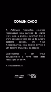 O show do cantor, que estava marcado para o dia 15 de janeiro, em Andradina/MS, foi adiado por conta de um decreto municipal da cidade