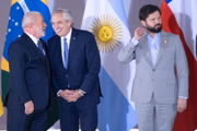 Lula, Alberto Fernandéz, presidente da Argentina, e Gabriel Boric, presidente do Chile 