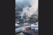 Vista aérea de área na Barra Funda onde houve queda de avião