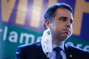 Presidente do Senado, Rodrigo Pacheco (DEM-MG), durante evento com prefeitos em Goiânia (GO)