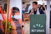 Vice-presidente Hamilton Mourão discursa em evento com militares, embaixadores e indígenas