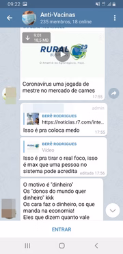 Grupo antivacinação no Telegram
