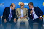 Governador do Distrito Federal, Ibaneis Rocha (MDB), vice-governador Paco Britto (Avante) e André Clemente em evento no dia 29 de outubro de 2020