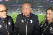 Júnior, Galvão Bueno e Ana Thaís Matos na transmissão de Argentina x Croácia na Globo - Metrópoles