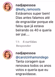 Comentários de Nadja no Instagram