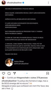 Nubia Oliiver fala sobre fim das investigações por tráfico de mulheres