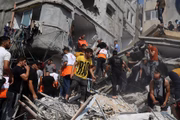 Prédio destruído após ataque de Israel contra a Faixa de Gaza 