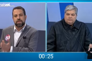 Guilherme Boulos e José Luiz Datena durante debate na Rede TV