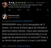 Prints do Twitter de Giovanna Leão