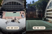 Evolução das obras da quadra de tênis do Pacaembu 