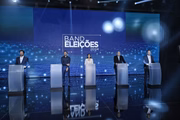 Ricardo Nunes (MDB), Pablo Marçal (PRTB), Tabata Amaral (PSB), José Luiz Datena (PSDB) e Guilherme Boulos (PSol) no primeiro debate entre os candidatos à Prefeitura de São Paulo