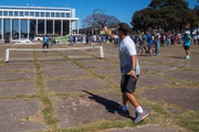 Um jogo de tênis improvisado foi montado para mostrar a importância da atividade física