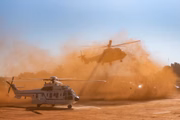 Pouso do helicóptero presidencial em 5 de junho, quando o presidente Jair Bolsonaro visitou o hospital de campanha em Águas Lindas (GO)