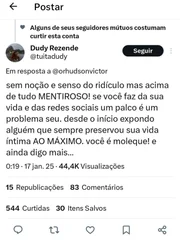 Após desabafo, ex de Sarah Aline, Rhudson Victor, foi detonado nas redes sociais
