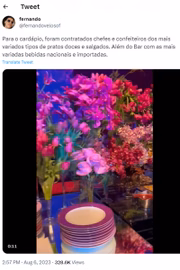 Decoração da mesa do buffet 