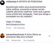 Samantha Schmütz alfineta ex-BBB Juliette Freire: "Mas ela é artista?"