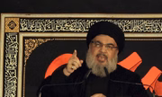  O secretário-geral do Hezbollah, Hassan Nasrallah, faz um discurso durante uma cerimônia do Dia da Ashura em Beirute, Líbano, em 24 de outubro de 2015