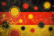 Bandeira da Alemanha com ilustrações do coronavírus