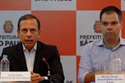 João Doria e Bruno Covas durante coletiva da Prefeitura de São Paulo