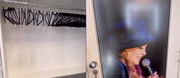 Porta do closet estampada com o rosto da cantora e grande espaço para guardar as roupas