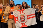 Marina Helena durante anúncio como candidata à Prefeitura de São Paulo pelo Partido Novo