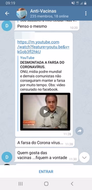 Grupo antivacinação no Telegram