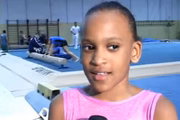 Rebeca Andrade tinha 9 anos quando foi entrevistada durante uma visita da ginasta Daiane dos Santos no Ginásio Bonifácio Cardoso