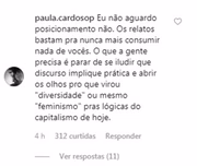 Comentários em foto da Loja Três, no Instagram, sobre a reportagem publicada no portal Universa nesta segunda-feira (20/05/2019)