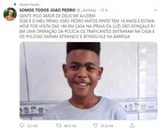 Postagem sobre a morte do menino