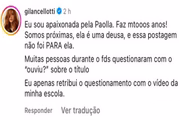 Print da justificativa de Giovanna Lancellotti sobre treta com Paolla Oliveira