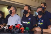 O governador João Doria e o ex-senador Arthur Virgílio em entrevista coletiva sobre os problemas com o aplicativo de votação das prévias