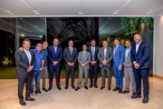 O governador do Rio, Claudio Castro (PL); o presidente do Republicanos, deputado Marcos Pereira (SP); o deputado Hugo Motta (PB); e o vice-presidente do PT, Washington Quaquá