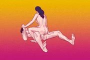 <b>Gangorra de apoio:</b> a mulher apoia as mãos nas mãos do parceiro e ele levanta as pernas, formando a posição de "gangorra". "É preciso avisar, no entanto, que como o peso dela fica totalmente apoiado no quadril dele, a penetração pode ser mais profunda e selvagem", admite
