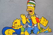 Os Simpsons palestinos no mural pelo cessar-fogo em Gaza