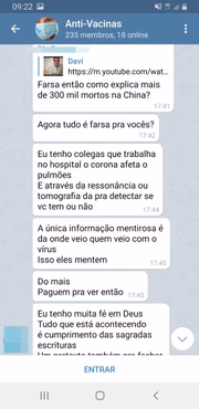 Grupo antivacinação no Telegram