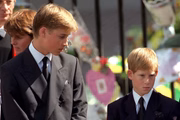 Os irmãos lado a lado no enterro da mãe, a princesa Diana