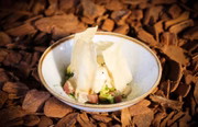 Ceviche 9 años (atum, abacate, molho de gengibre, molho de soja, molho de ostra, pimenta e crocantes por R$ 77,70)