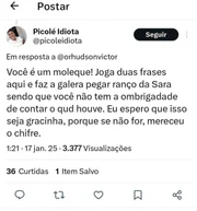 Após desabafo, ex de Sarah Aline, Rhudson Victor, foi detonado nas redes sociais