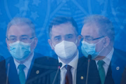 Presidente do Senado, Rodrigo Pacheco (DEM-MG), e ministro da Saúde, Marcelo Queiroga, falam à imprensa após 2ª reunião do comitê de enfrentamento à Covid-19
