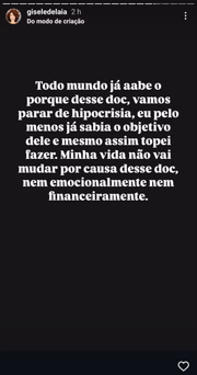 Ex-paquita, Gisele Delaia soltou o verbo sobre os questionamentos a respeito do documentário