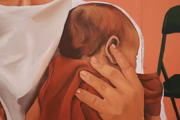 O mural é pintado com pincel