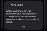 Defesa Civil emite alerta severo em celulares 