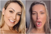Andressa Urach com a língua bifurcada